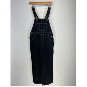 Jeans Overalls Womens Size 2 Black Contrast Stitch Denim Bib Straight Leg Retro